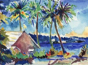 1. Bermuda House by the Bay - Watercolor - 8 x 10 in
