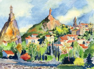 1. Le Puy en Velay, Landscape of Reconciliation - Watercolor - 11 x 14 in
