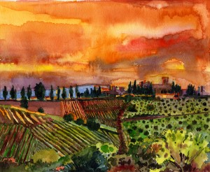1. Vineyard Sunset - Watercolor - 9 x 12 in (FAV)