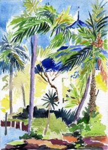 17. Pagoda on Lagoon Fort Lauderdale - Watercolor - 7 x 5 in