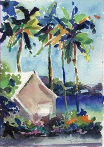 2. Bermuda House and Palms - Watercolor - 10 x 8 in