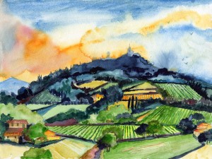 3. Tuscan Light on the Landscape - Watercolor - 11 x 14 in