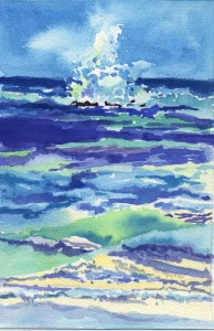 4. Bermuda Surf on Rocks - Watercolor - 10 x 8 in
