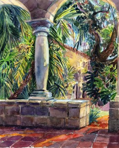4. Spanish Monastery Cloister - Watercolor - 12 x 9 in