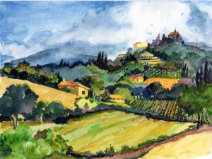4. Vineyards of Montalcino - Watercolor - 9 x 12 in