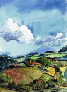 5. Tuscan Vineyards After the Storm - Watercolor - 18 x 14 in
