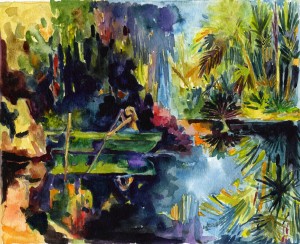 6. Great Cypress Canoe - Watercolor - 9 x 12 in