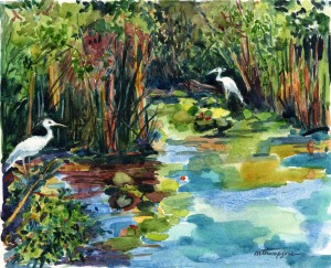9. Twin Herons - Watercolor - 9 x 12 in